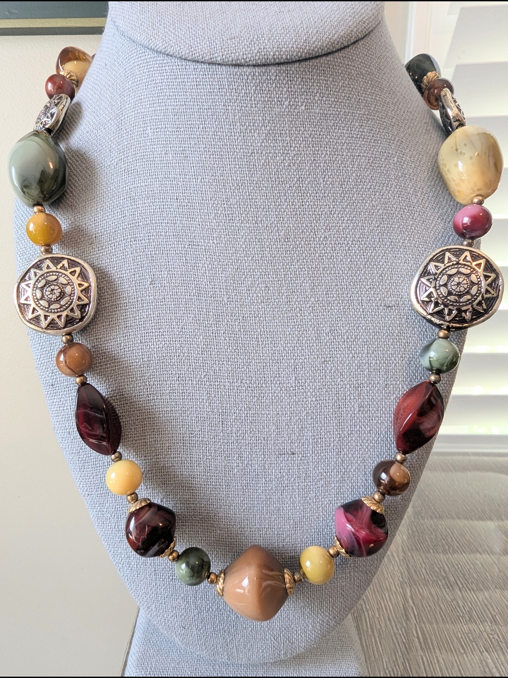Multicolor Artisan Celestial Lucite Bead Statement Necklace - Earth Tones